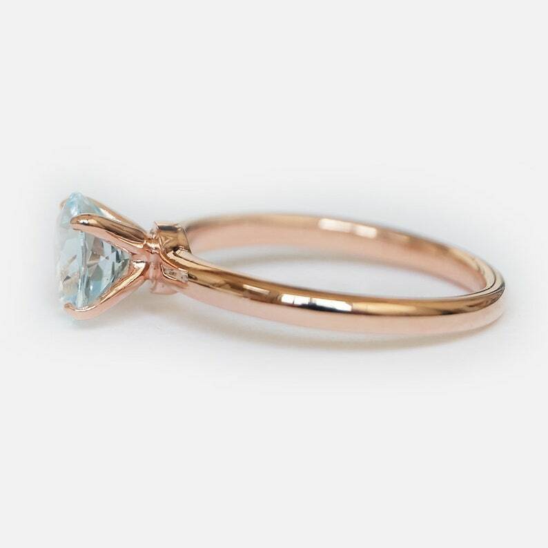 Pre-owned Handmade Natural Aquamarine Ring, Solitaire Ring, Round Cut Blue Gemstone Ring, Aquamarin
