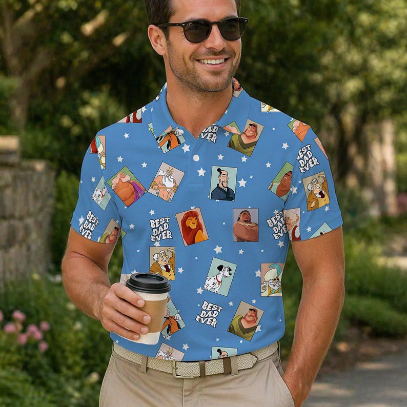 Best Dad Ever Cartoon Dad Charaters Father's Day Gift For Dad Polo Shirt