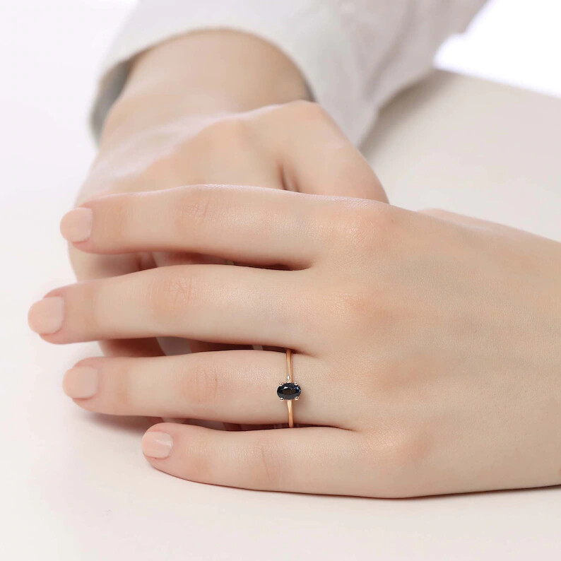 Pre-owned Handmade Sapphire Ring, Oval Sapphire Ring, 14k Solid Gold Ring,september Birthstone Ring In White