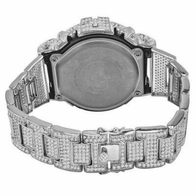 Pre-owned King Of Jewelz Brand Men's Real G-shock Simulated Diamond Watch+ Bezel+watch Band 10 Ctw In Silver