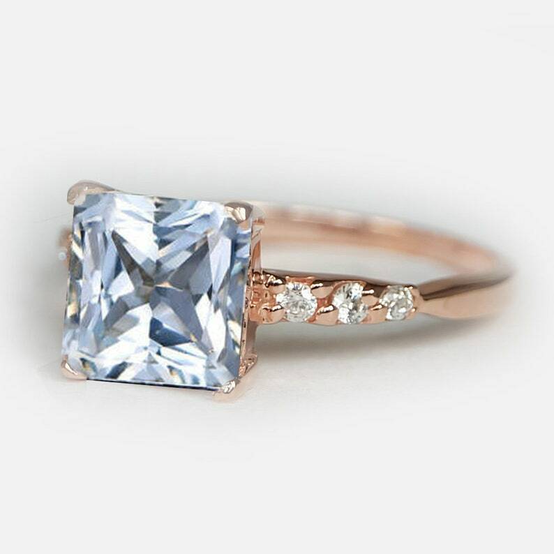Pre-owned Handmade Square Aquamarine Ring, Aquamarine Ring Women, Aquamarine Gemstone Ring,