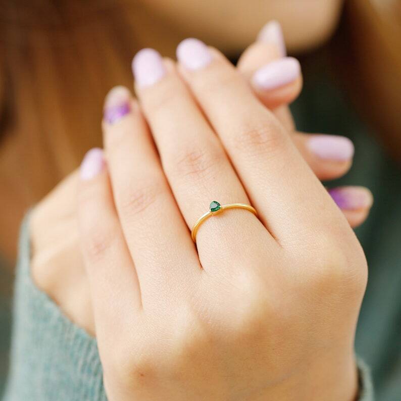 Pre-owned Handmade Green Garnet Trillion Rings In 14k Solid Gold White Gold / Tsavorite Gold Bands