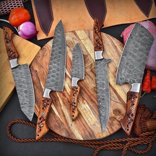 Handmade HAND FORGED DAMASCUS STEEL CHEF KNIFE Set Kitchen Knives Set -508x