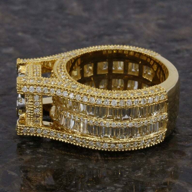 Pre-owned Online0369 3ct Baguette Genuine Moissanite Men's Unique Stylish Ring 925 Silver In White