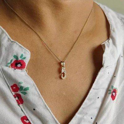Diamond 1Ct Round Lab Created Number ''5'' Initial Pendent 14k Yellow Gold Plated