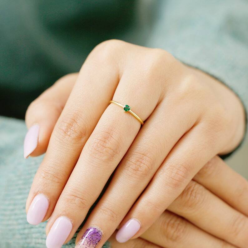 Pre-owned Handmade Green Garnet Trillion Rings In 14k Solid Gold White Gold / Tsavorite Gold Bands
