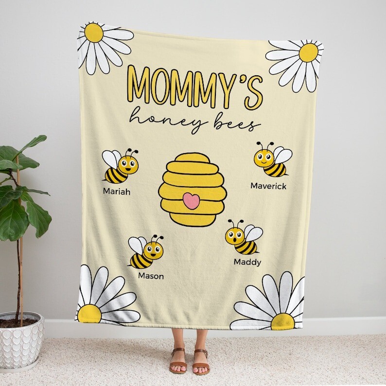 Personalized Grandma's Honey Bees Blanket, Gift from kids, Custom Quote Blanket