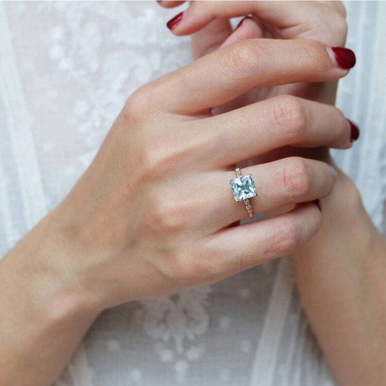 Pre-owned Handmade Square Aquamarine Ring, Aquamarine Ring Women, Aquamarine Gemstone Ring,