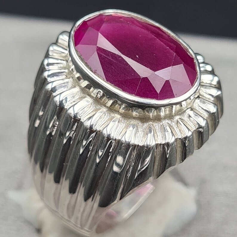 Pre-owned Handmade Mens Ruby Ring From African Mines High Quality Flux Filled Mens Ruby Pink Ruby