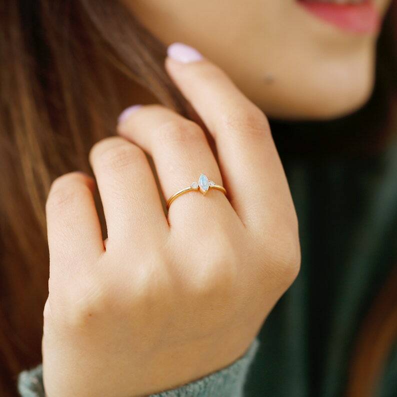 Pre-owned Handmade Opal Ring 14k Yellow Gold With Diamonds Rose Gold Natural White Australian Opal