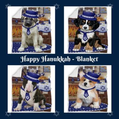Hanukkah Family Dog Cat Pet Tasseled Soft Woven Throw Bedroom Blanket