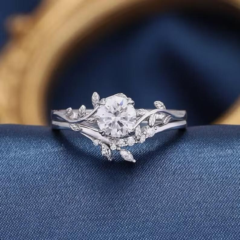 指輪・リング TATIANA Silver 925 moissanite 05 carat ring DR0001 1.50 Ct Round Cut Moissanite Twig Bridal Set Engagement Ring