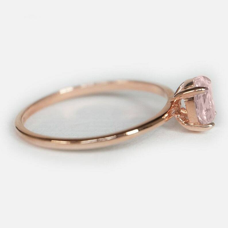 Pre-owned Handmade Oval Morganite Ring, Morganite Engagement Ring, Morganite Rose Gold Ring, 14kt In Pink