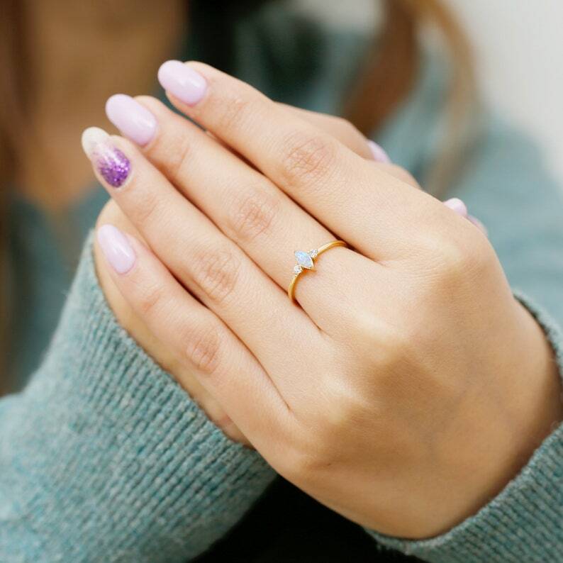 Pre-owned Handmade Opal Ring 14k Yellow Gold With Diamonds Rose Gold Natural White Australian Opal