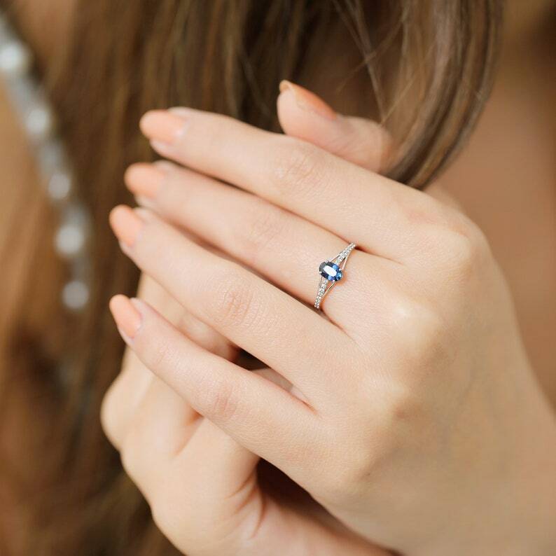 Pre-owned Handmade Natural Blue Sapphire Engagement Statement Ring In 14k Gold / Oval Cut Genuine In White