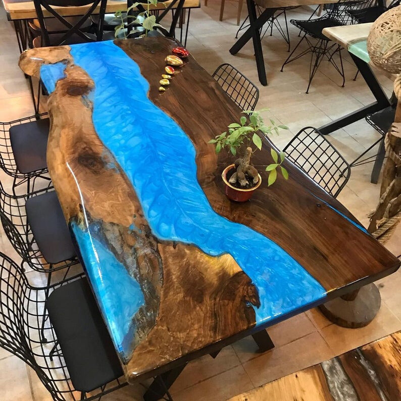 Resin dining table, ocean table, live edge epoxy dining room in City