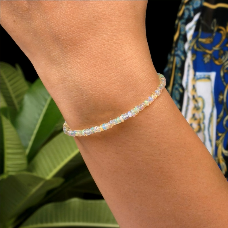Natural Opal Gemstone Tiny Beads Healing Reiki Dainty Women Minimalist Bracelet
