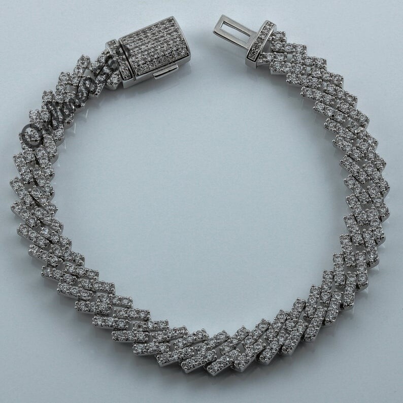 Pre-owned Online0369 7.4ct Tester Passing Real Moissanite Mens Cuban Link 8 X 8" Bracelet Silver Gift In White