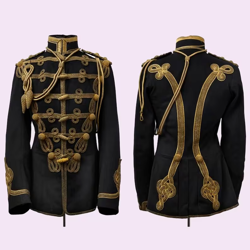 Pre-owned Handmade Mens 19th Hussars Officer's Tunic, Wool Hussar Jacket, Military Wears Jacket In Blue