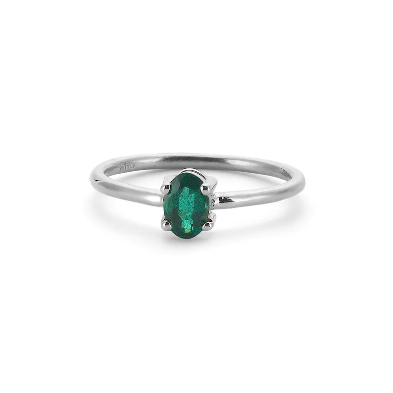 Pre-owned Handmade Emerald Ring, Oval Emerald Ring, 14k Solid Gold Ring, May Birthstone Ring, In White