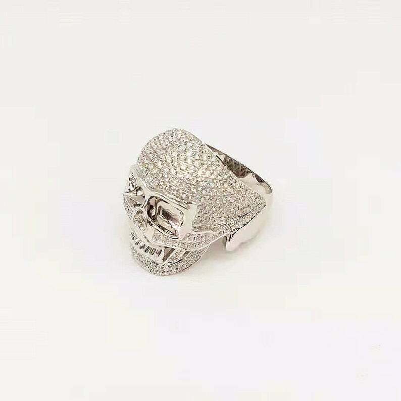 Pre-owned Online0369 Mens Skull Halloween Theme Ring 2ct Cubic Zirconia White Gold Plated Silver