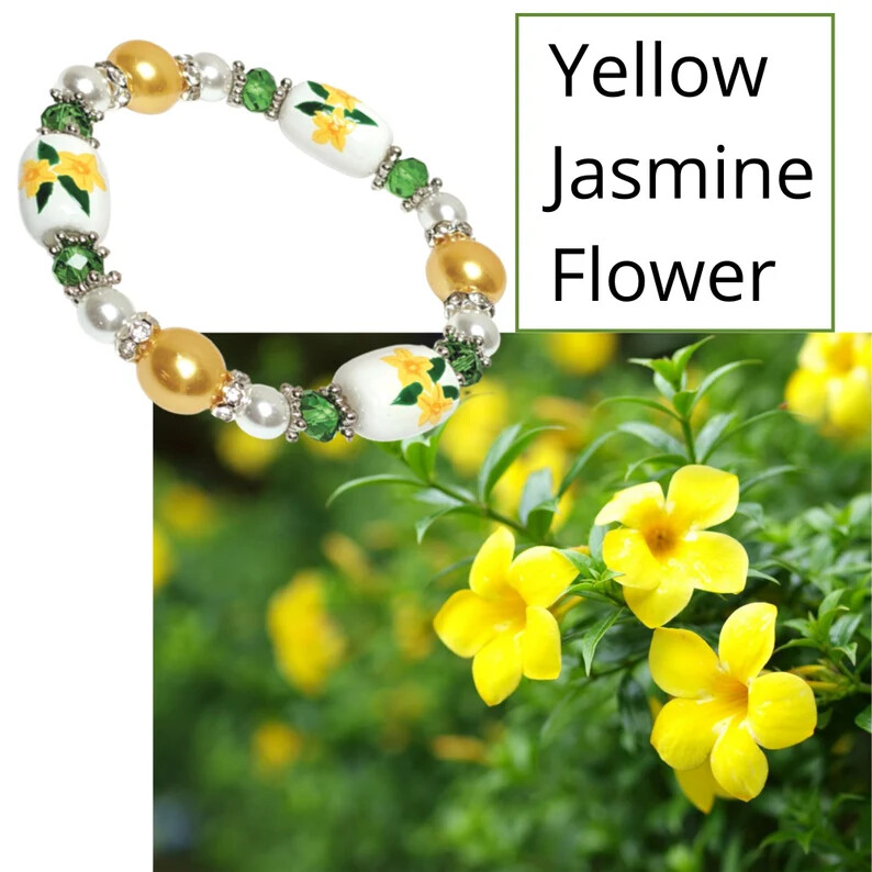 Flower Bracelet Carolina State Flower Yellow Jasmine Bracelet Stretch Bracelet