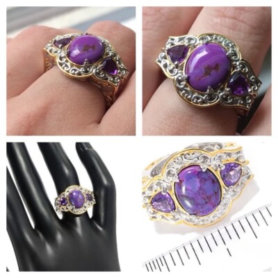 Purple Mohave Turquoise & African Amethyst Two tone Sterling Palladium Ring
