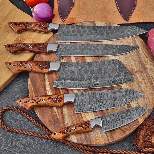 Handmade HAND FORGED DAMASCUS STEEL CHEF KNIFE Set Kitchen Knives Set -508x