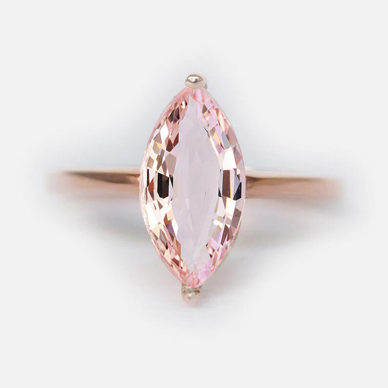 Pre-owned Handmade Marquise Cut Morganite Engagement Ring, Morganite Diamond Ring, Rose Gold Ring In Pink
