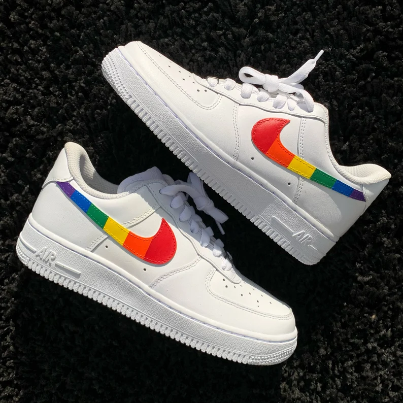 Pre-owned Nike Air Force 1 Custom Shoes Low Rainbow Pride Swoosh All Sizes Men Women In White