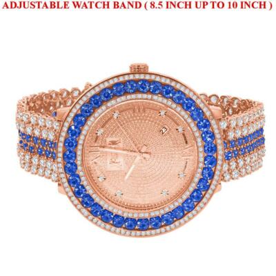 Pre-owned Usdiamondking Blue Solitaire Xxl Big Face Simulate Diamond 18k Rose Gold Tone W/date Watch