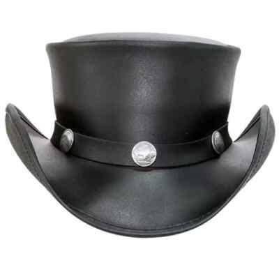 El Dorado Steampunk Leather Top Hat Buffalo Band - Gothic Hat - Motorcyclist Hat