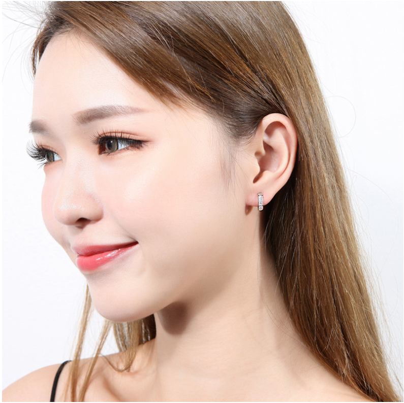 925 Sterling Silver Plated Square Cz Huggie Hoop Earrings Women Men