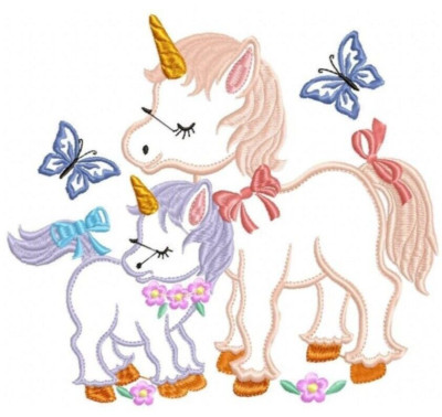 Moma Baby Unicorn Quilt Block Embroidered