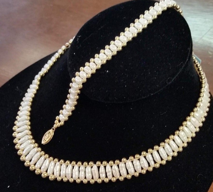 14kt Yellow Gold and Pearl Necklace and Bracelet Set