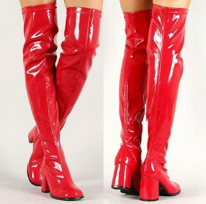 Women's Thigh High Over Knee High Boots Queen Zip Mid Block