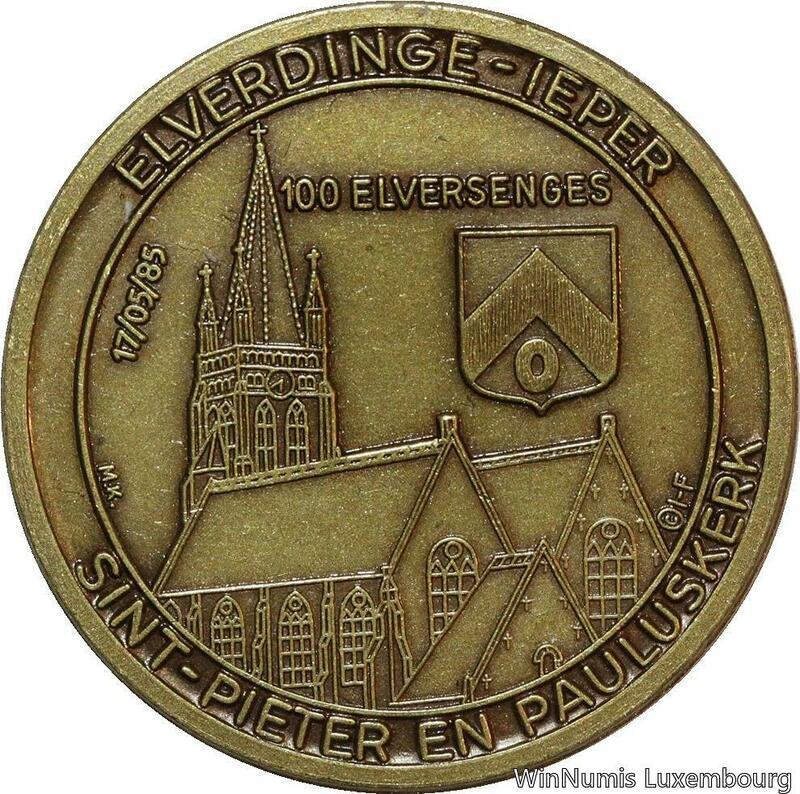 V8205 Token Belgium 100 Elversenges Elverdinge Ieper Church Gate 1985 Unc