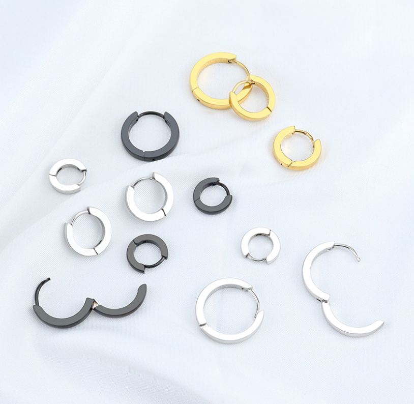 2Pcs Women Men Stainless Steel 2mm Round Small Hinged Hoop Huggie Ear Earrings