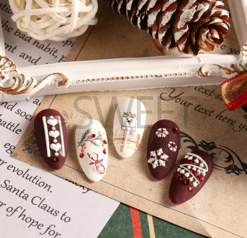 Christmas 5D Nail Art Stickers Snowflake Bear Heart Santa Decals Self-Adhesive