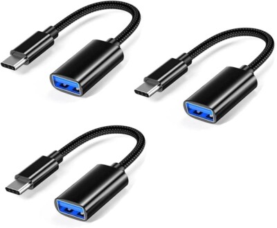 USB Type-C Male To USB 3.0 Type a Female Adapter OTG Converter Cable, 3 Pack