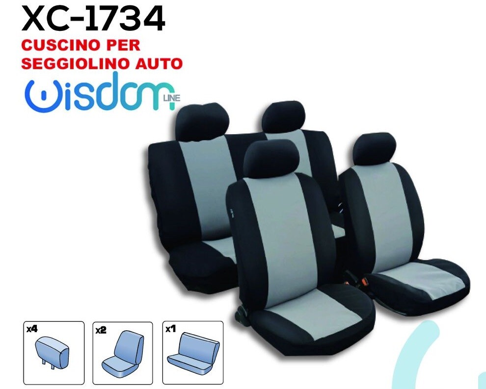 Kit Copri Sedili Coprisedili Auto Universali 7 Pezzi Nero Grigio Xc-1734 wis