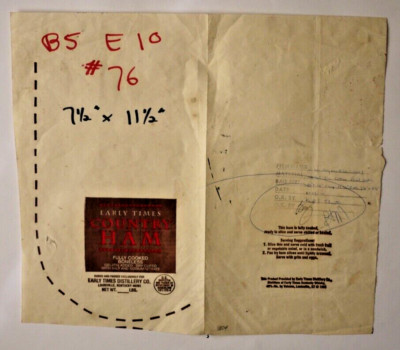 Vintage Paper Sack Bag - EARLY TIMES DISTILLERY COUNTRY HAM, LOUISVILLE KY 1991