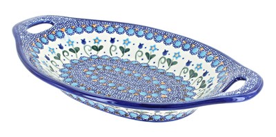 Blue Rose Polish Pottery Savannah Bread Tray with Handles