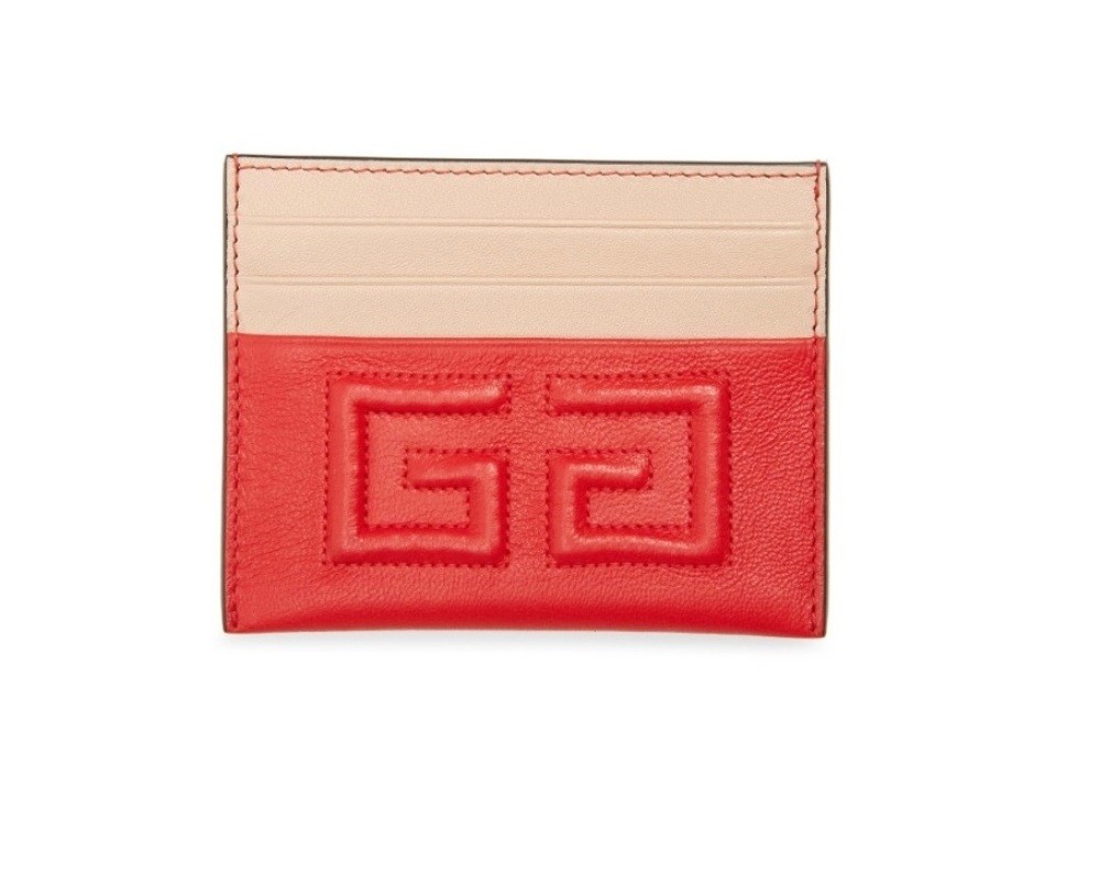 Pre-owned Givenchy Men's Embroidered 2g Emblem Two-tone Leather Card Case, Red, Msrp $315