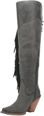 Pre-owned Dingo Womens Sky High Fringe Embroidery Pointed Toe Casual Boots Over The... In Black