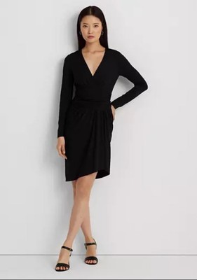 Платье-стихарь из эластичного джерси с рюшами Lauren Ralph Lauren, черный, 8