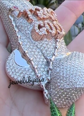Pre-owned Nsg 3d Praying Hand Real Moissanite Custom Religious Pendant Silver Free Rope Chain In White