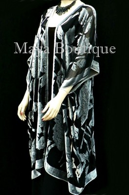 Pre-owned Maya Matazaro Jacket Kimono Duster Silk Burnout Velvet Copper & Black No Fringe  In Copper Brown & Black