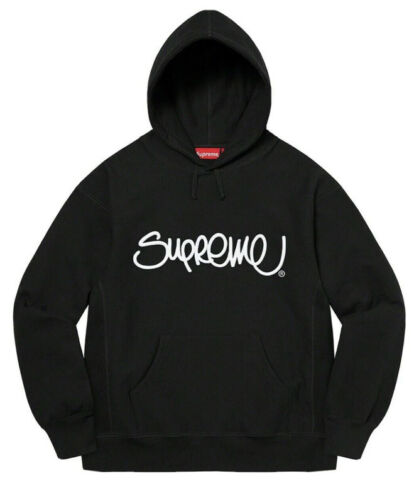 New Supreme Raised Handstyle Hooded Sweatshirt Black size L SS22SW50