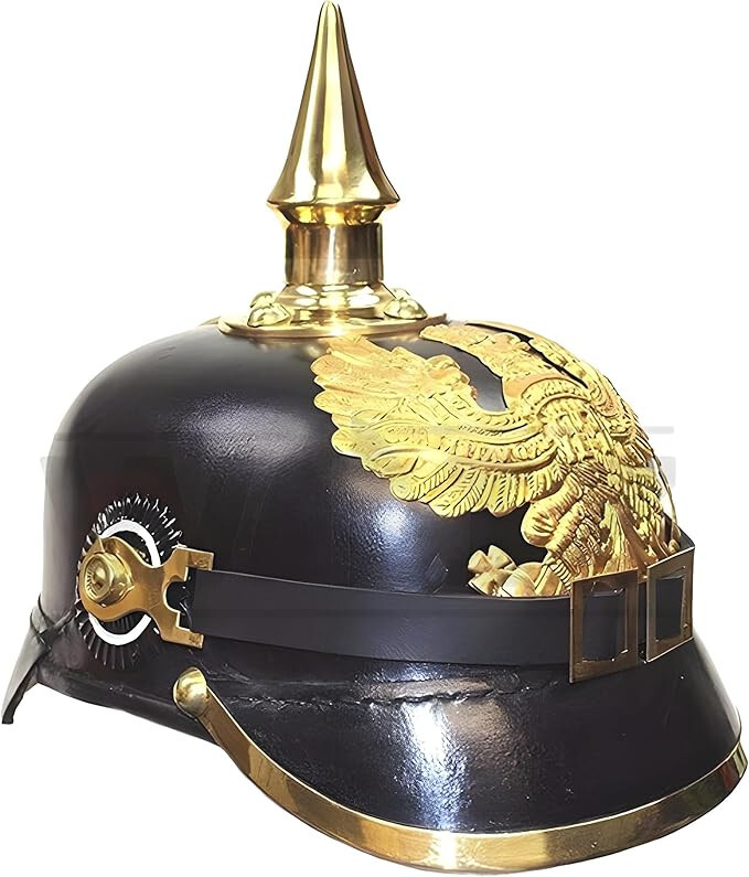 Medieval Replicas Imperial German Spiked Pickelhaube Black Leather Helmet